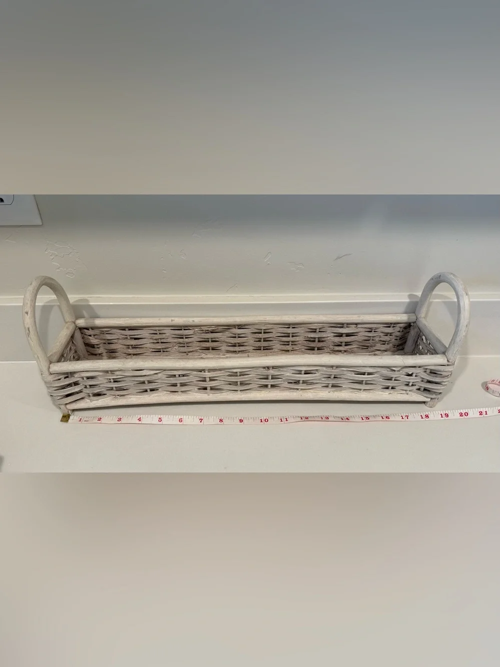 White Wicker Long Tray Basket with Handles